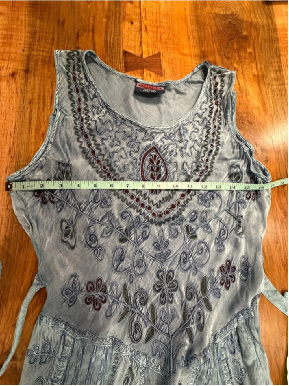 FABULOUS India Rayon Acid Wash Embroidered Maxi Dress Blue Boho Free Size (M)